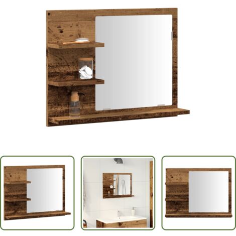 vidaXL Armadietto in legno -  Armadietto a Specchio da Bagno Legno Vecchio 60x10,5x45 cm