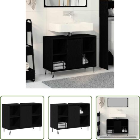 vidaXL Armadietto in legno -  Mobile da Bagno Nero 80 x 33 x 60 cm Legno multistrato