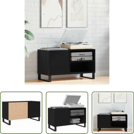 vidaXL Armadietto in legno -  Mobile porta vinili con lo scaffale Rovere Nero 85 x 38 x 48 cm