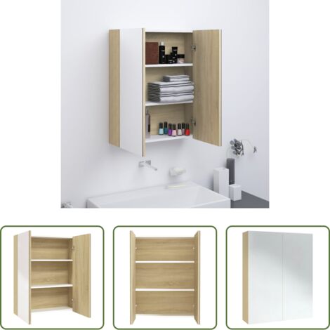 vidaXL Armadietto in vetro -  Armadietto a Specchio per Bagno 60x15x75 cm MDF Bianco e Rovere