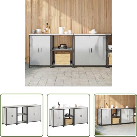 vidaXL Armadietto industriale -  Set di Stoccaggio per Cucina 3 pcs Argento Acciaio inossidabile