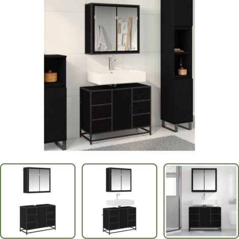vidaXL Armadietto lavabo -  Set di mobili per il bagno 2 pcs Rovere Nero Legno multistrato