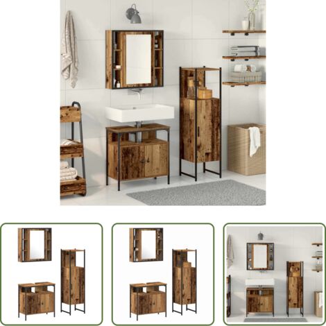 vidaXL Armadietto lavabo -  Set di mobili per il bagno 3 pcs Marrone Legno multistrato