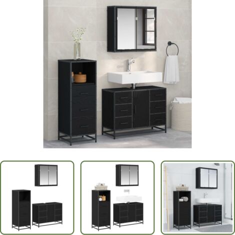 vidaXL Armadietto lavabo -  Set di mobili per il bagno 3 pcs Rovere Nero Legno multistrato