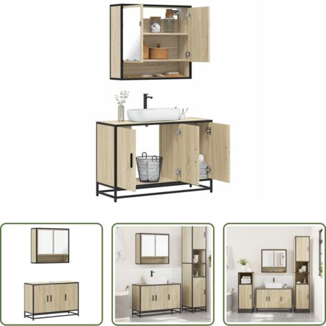vidaXL Armadietto lavabo -  Set Mobili da Bagno 2 pz Rovere Sonoma in Legno Multistrato