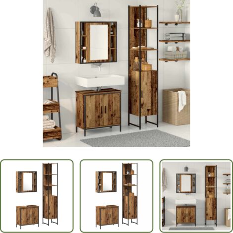 vidaXL Armadietto lavabo -  Unità da Bagno con lo scaffale 3 pcs Marrone Legno multistrato