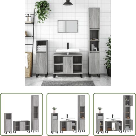 vidaXL Armadietto lavello -  Set Mobili da Bagno 3 pz Grigio Sonoma in Legno Multistrato