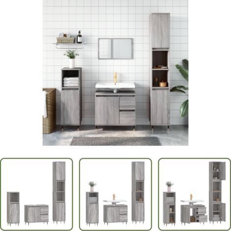 vidaXL Armadietto lavello -  Set Mobili da Bagno 3 pz Grigio Sonoma in Legno Multistrato