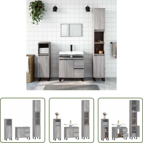 vidaXL Armadietto lavello -  Set Mobili da Bagno 3 pz Grigio Sonoma in Legno Multistrato