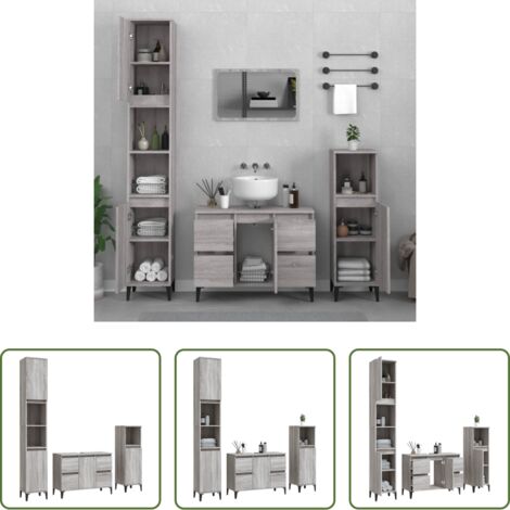 vidaXL Armadietto lavello -  Set Mobili da Bagno 3 pz Grigio Sonoma in Legno Multistrato