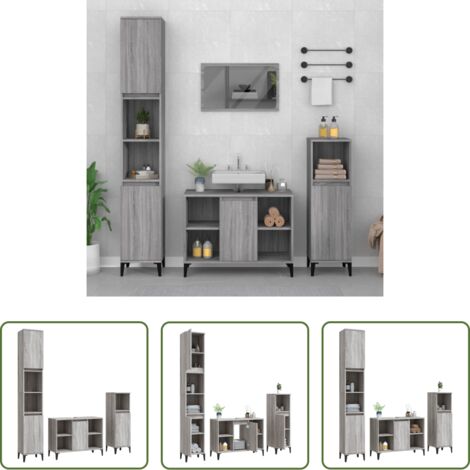 vidaXL Armadietto lavello -  Set Mobili da Bagno 3 pz Grigio Sonoma in Legno Multistrato
