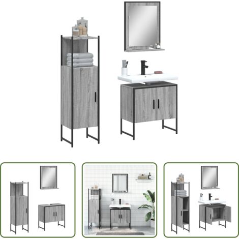 vidaXL Armadietto lavello -  Set Mobili da Bagno 3 pz Grigio Sonoma in Legno Multistrato