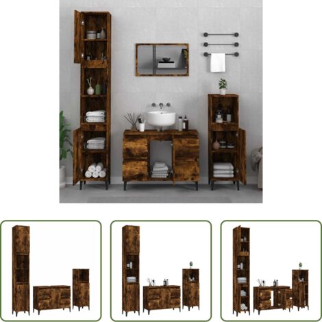 vidaXL Armadietto lavello -  Set Mobili da Bagno 3 pz Rovere Fumo in Legno Multistrato