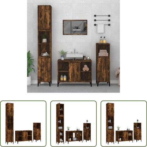 vidaXL Armadietto lavello -  Set Mobili da Bagno 3 pz Rovere Fumo in Legno Multistrato