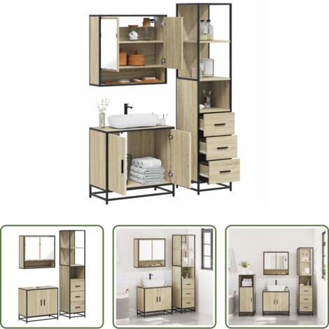 vidaXL Armadietto lavello -  Set Mobili da Bagno 3 pz Rovere Sonoma in Legno Multistrato