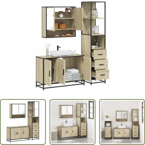 vidaXL Armadietto lavello -  Set Mobili da Bagno 3 pz Rovere Sonoma in Legno Multistrato