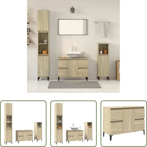 vidaXL Armadietto lavello -  Set Mobili da Bagno 3 pz Rovere Sonoma in Legno Multistrato