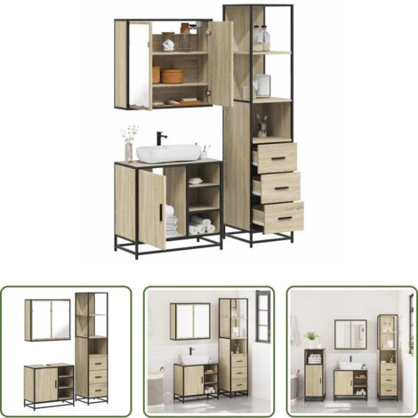 vidaXL Armadietto lavello -  Set Mobili da Bagno 3 pz Rovere Sonoma in Legno Multistrato