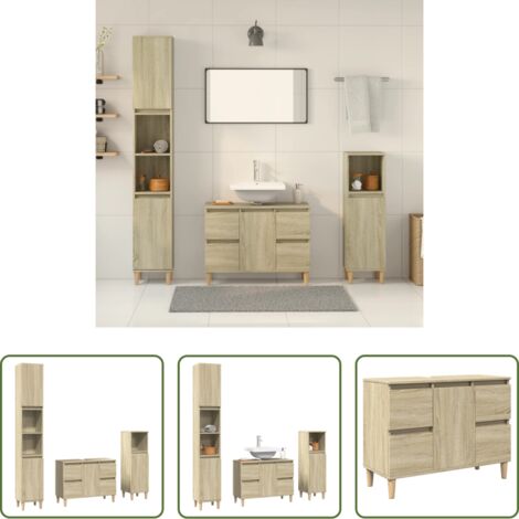 vidaXL Armadietto lavello -  Set Mobili da Bagno 3 pz Rovere Sonoma in Legno Multistrato