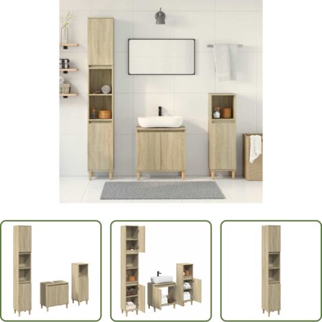 vidaXL Armadietto lavello -  Set Mobili da Bagno 3 pz Rovere Sonoma in Legno Multistrato