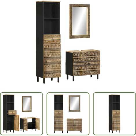 vidaXL Armadietto lavello -  Set Mobili da Bagno 3pz in Legno Massello di Mango