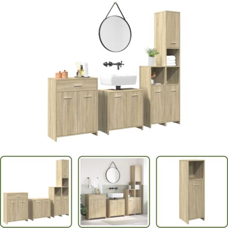 vidaXL Armadietto lavello -  Set Mobili da Bagno 4 pz Rovere Sonoma in Legno Multistrato