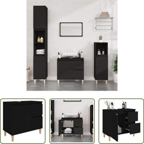 vidaXL Armadietto nero -  Armadietto da Bagno Nero 65x33x60 cm in Legno Multistrato