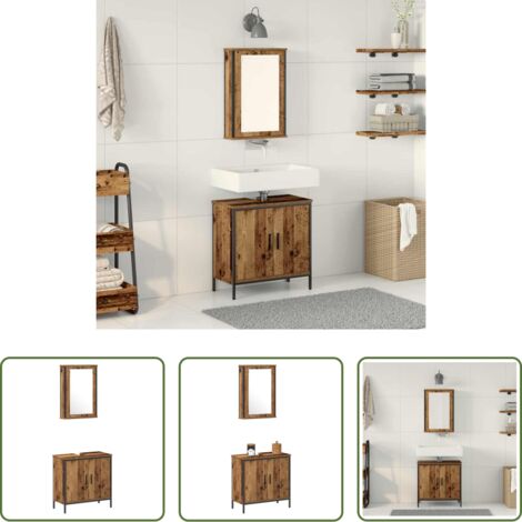 vidaXL Armadietto per lavabo -  Set di mobili per il bagno 2 pcs Marrone Legno multistrato