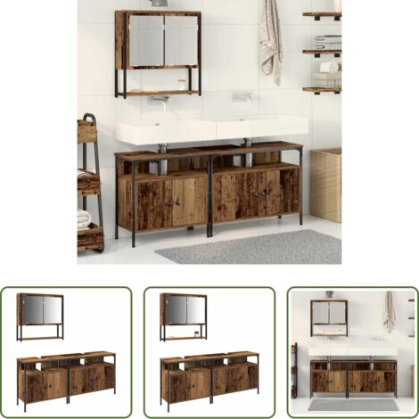vidaXL Armadietto per lavabo -  Set di mobili per il bagno 3 pcs Marrone Legno multistrato