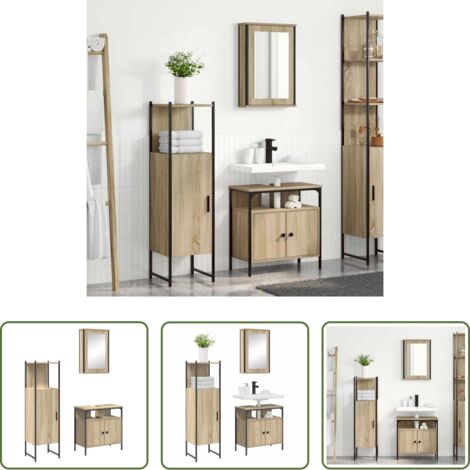 vidaXL Armadietto per lavabo -  Set di mobili per il bagno 3 pcs Marrone Legno multistrato