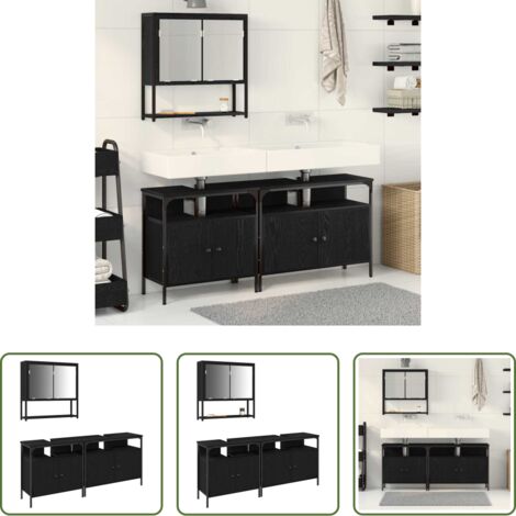 vidaXL Armadietto per lavabo -  Set di mobili per il bagno 3 pcs Nero Legno multistrato