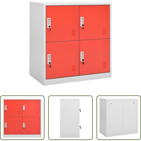 vidaXL Armadietto per scarpe -  Armadietto a Chiave Grigio Chiaro e Rosso 90x45x92,5 cm Acciaio