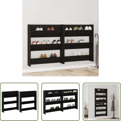 vidaXL Armadietto per scarpe da parete -  Mobile per scarpe 2 pcs Rovere Nero 85 x 18 x 90 cm
