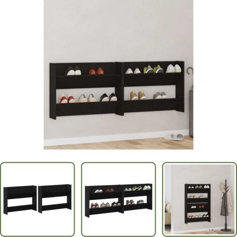 vidaXL Armadietto per scarpe da parete -  Mobile per scarpe 2 pcs Rovere Nero 85 x 18 x 90 cm