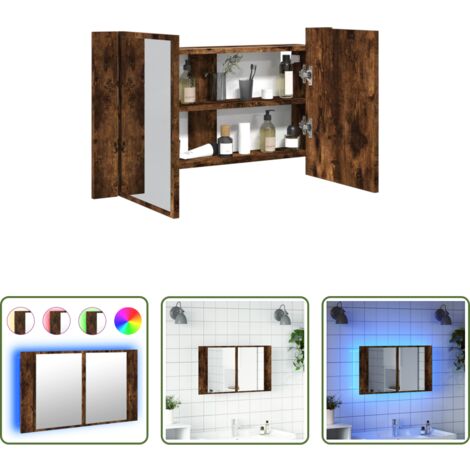 vidaXL Armadietto per trucco -  Armadietto a Specchio con LED Rovere Fumo 80x12x45cm Acrilico