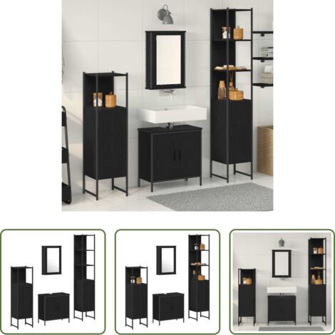 vidaXL Armadietto specchio -  Set di mobili per il bagno 4 pcs Nero Legno multistrato