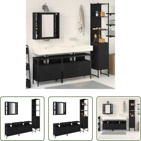 vidaXL Armadietto specchio -  Set di mobili per il bagno 4 pcs Rovere Nero Legno multistrato