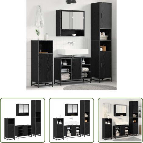 vidaXL Armadietto specchio -  Set di mobili per il bagno 4 pcs Rovere Nero Legno multistrato