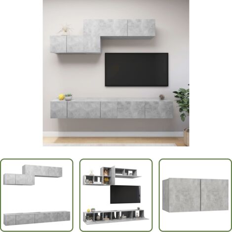 vidaXL Armadietto TV -  Set di Mobili Porta TV 6 pz Grigio Cemento in Legno Multistrato