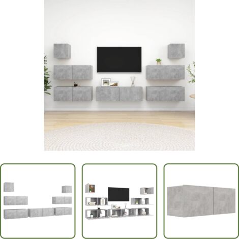 vidaXL Armadietto TV -  Set di Mobili Porta TV 7 pz Grigio Cemento in Legno Multistrato