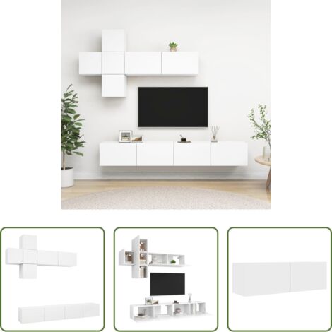 vidaXL Armadietto TV -  Set Mobili Porta TV 7 pz Bianco in Legno Multistrato