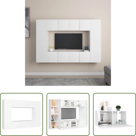 vidaXL Armadietto TV -  Set Mobili Porta TV 8 pz Bianco in Legno Multistrato