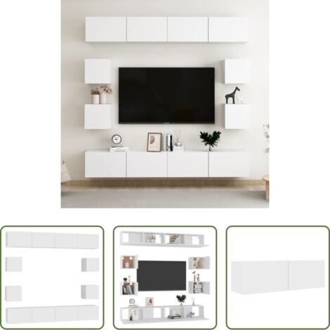 vidaXL Armadietto TV -  Set Mobili Porta TV 8 pz Bianco in Legno Multistrato