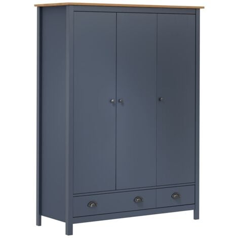 vidaXL Armadio a 3 Ante Hill Grigio 127x50x170 cm in Legno di Pino