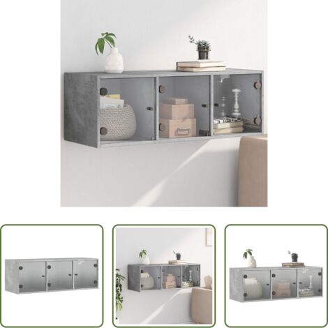 vidaXL Armadio a muro -  Mobile a Muro con Ante in Vetro Grigio Cemento 102x37x35 cm