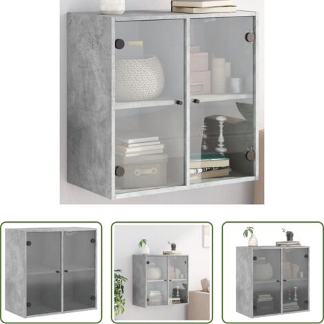 vidaXL Armadio a muro -  Mobile a Muro con Ante in Vetro Grigio Cemento 68x37x68,5 cm