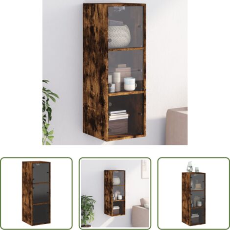 vidaXL Armadio a muro -  Mobile a Muro con Ante in Vetro Rovere Fumo 35x37x100 cm