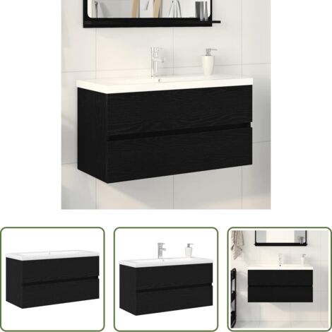 vidaXL Armadio a parete -  Armadio per Lavabo da Bagno Rovere Nero 80 x 39 x 62 cm