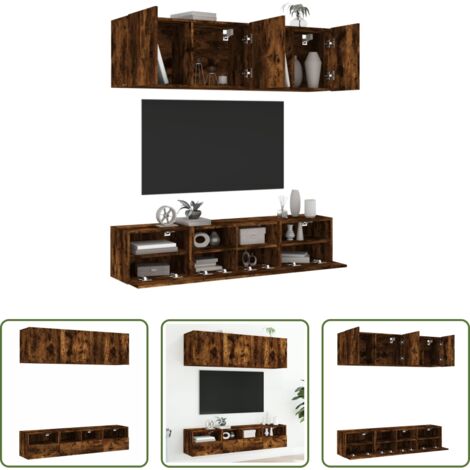 vidaXL Armadio a parete -  Mobili TV a Muro 5pz Rovere Fumo in Legno Multistrato