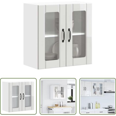 vidaXL Armadio a parete -  Pensile da Cucina con Porta in Vetro Lucca Bianco Lucido